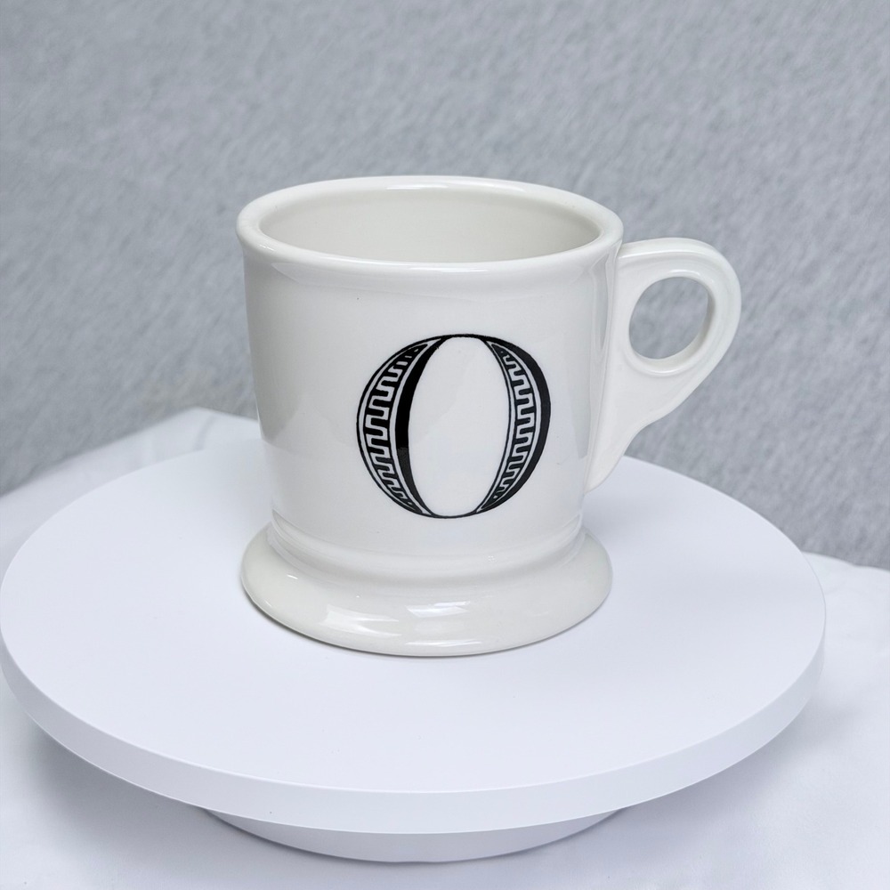 West Elm Monogram Letter O Coffee Mug White Ceramic Greek Key Pattern Diner Mug
